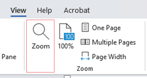 View tab Zoom options on Ribbon in Word